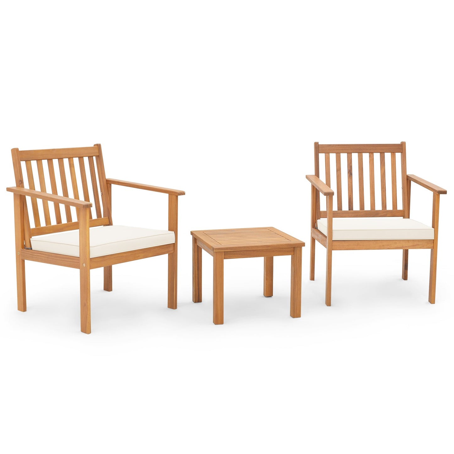 3 Pieces Patio Wood Furniture Set with soft Cushions for Porch-Gray