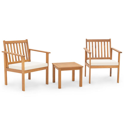 3 Pieces Patio Wood Furniture Set with soft Cushions for Porch-Gray
