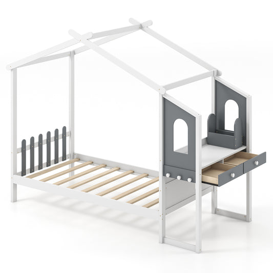 Full size kids' bed frame with house roof canopy and fence, toddler and kids furniture from Wilsons Home Store.