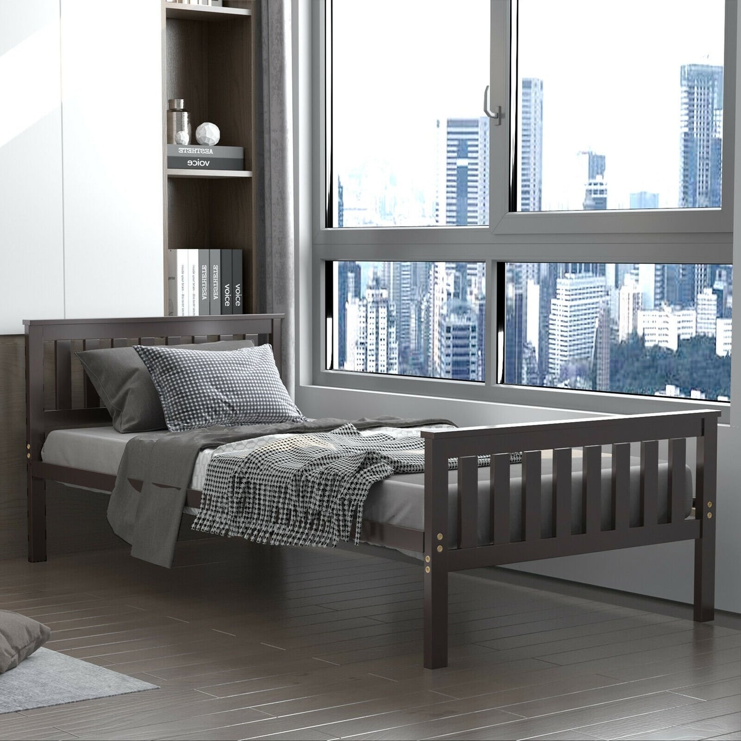 Full Size Wood Platform Bed with Headboard