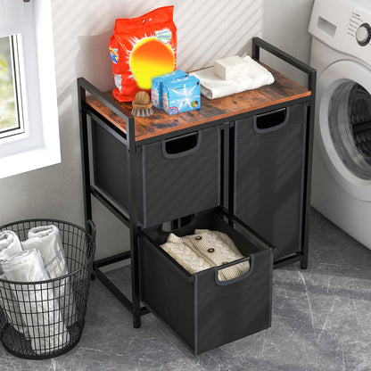 Laundry Basket Organizer Dirty Clothes Hamper with Shelf and 3 Removable Bags-Rustic Brown