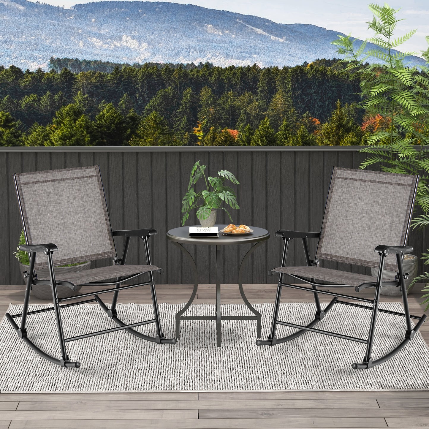 Set of 2 Folding Rocking Chair with Breathable Seat Fabric-Set of 2