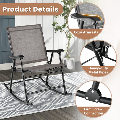 Set of 2 Folding Rocking Chair with Breathable Seat Fabric-Set of 2