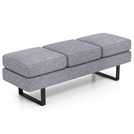Waiting Room Bench Seating Long Bench with Metal Frame Leg-Gray