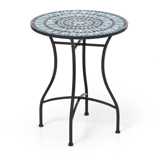 24 Inch Patio Bistro Table with Ceramic Tile Tabletop-Blue