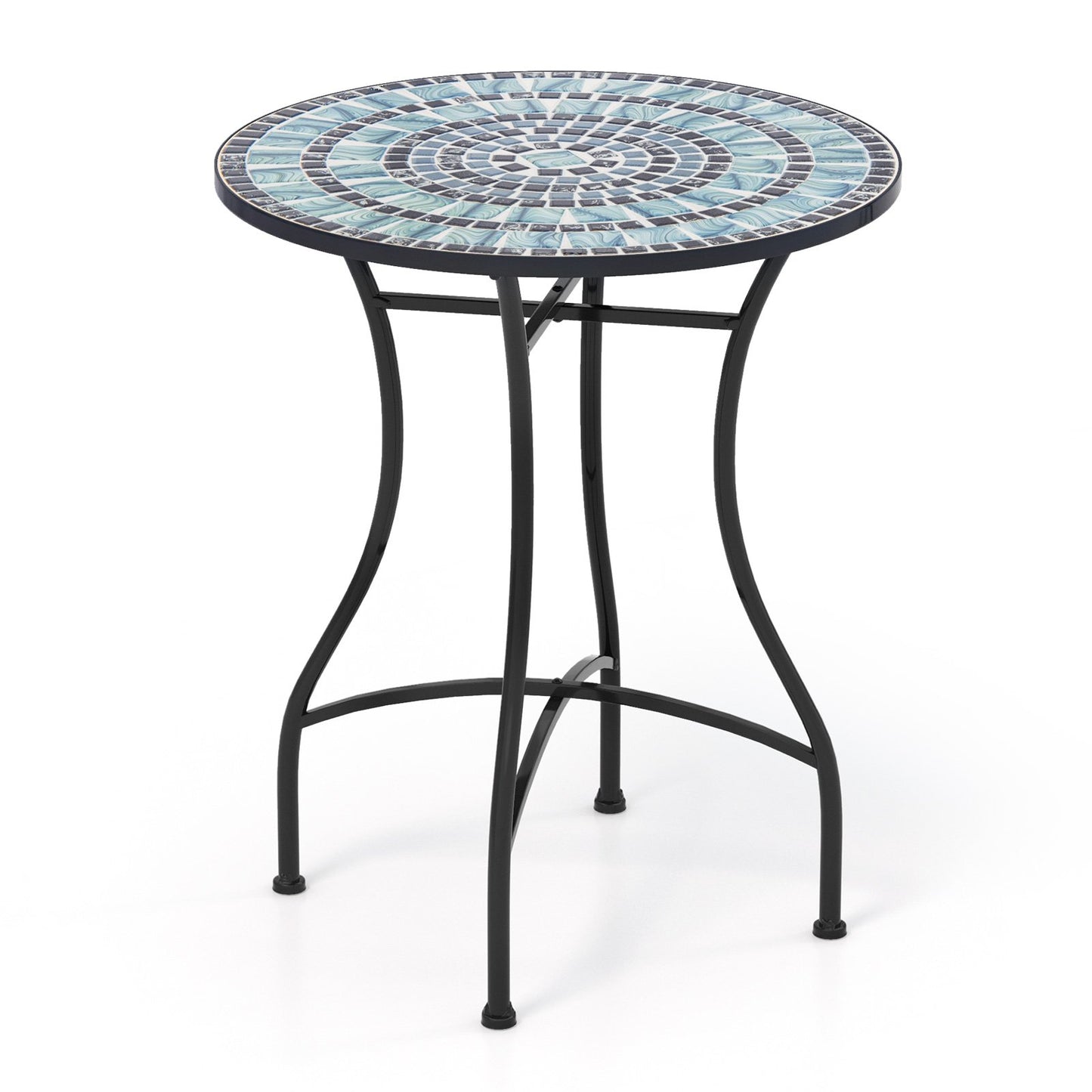 24 Inch Patio Bistro Table with Ceramic Tile Tabletop-Black