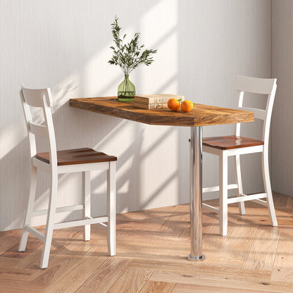 Farmhouse Dining Bar Stool Set of 2 with Solid Rubber Wood Frame-Black