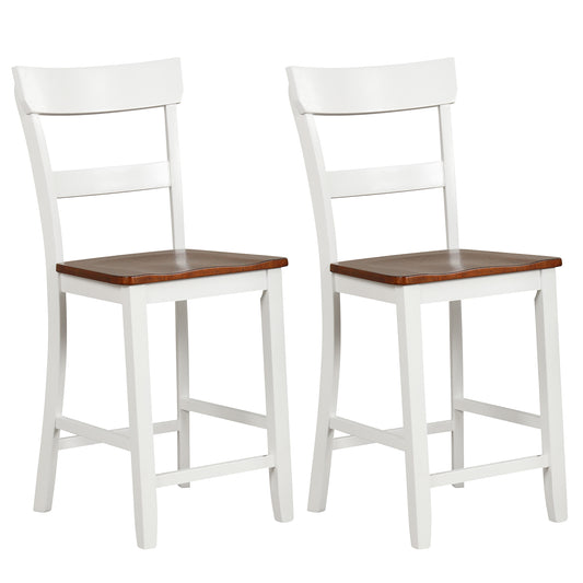 Farmhouse Dining Bar Stool Set of 2 with Solid Rubber Wood Frame-White