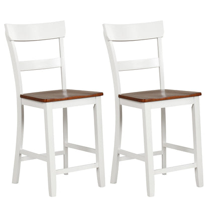 Farmhouse Dining Bar Stool Set of 2 with Solid Rubber Wood Frame-Black