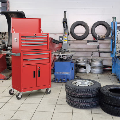 6-Drawer Rolling Tool Storage Chest Cabinet with Universal Wheels and Hooks-Black