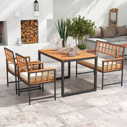 4 Pieces Acacia Wood Patio Dining Set with 1 Rectangular Table