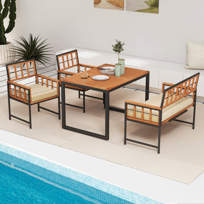4 Pieces Acacia Wood Patio Dining Set with 1 Rectangular Table