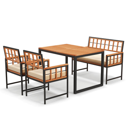 4 Pieces Acacia Wood Patio Dining Set with 1 Rectangular Table