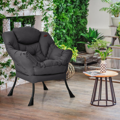 Modern Polyester Fabric Lazy Chair with Steel Frame and Side Pocket-Beige
