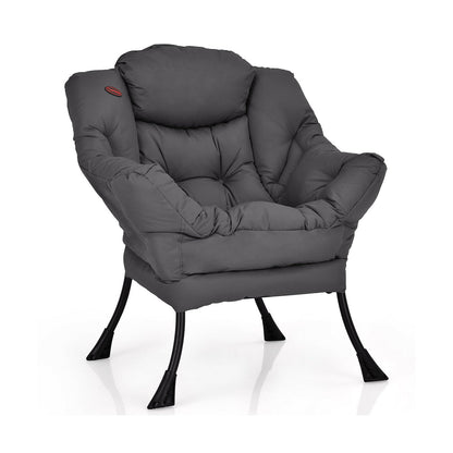 Modern Polyester Fabric Lazy Chair with Steel Frame and Side Pocket-Beige
