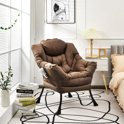 Modern Polyester Fabric Lazy Chair with Steel Frame and Side Pocket-Beige