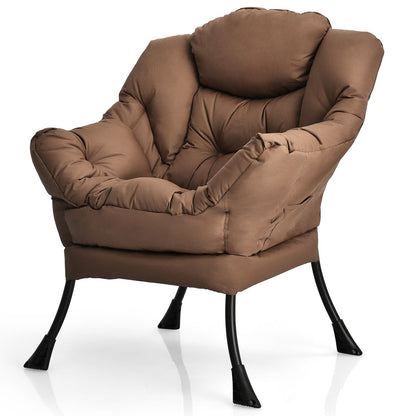 Modern Polyester Fabric Lazy Chair with Steel Frame and Side Pocket-Beige