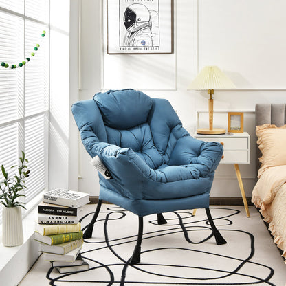 Modern Polyester Fabric Lazy Chair with Steel Frame and Side Pocket-Beige