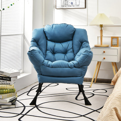 Modern Polyester Fabric Lazy Chair with Steel Frame and Side Pocket-Beige