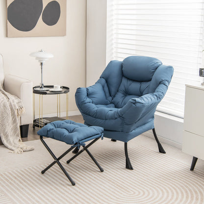 Modern Accent Sofa Chair with Folding Footrest and Side Pocket-Beige