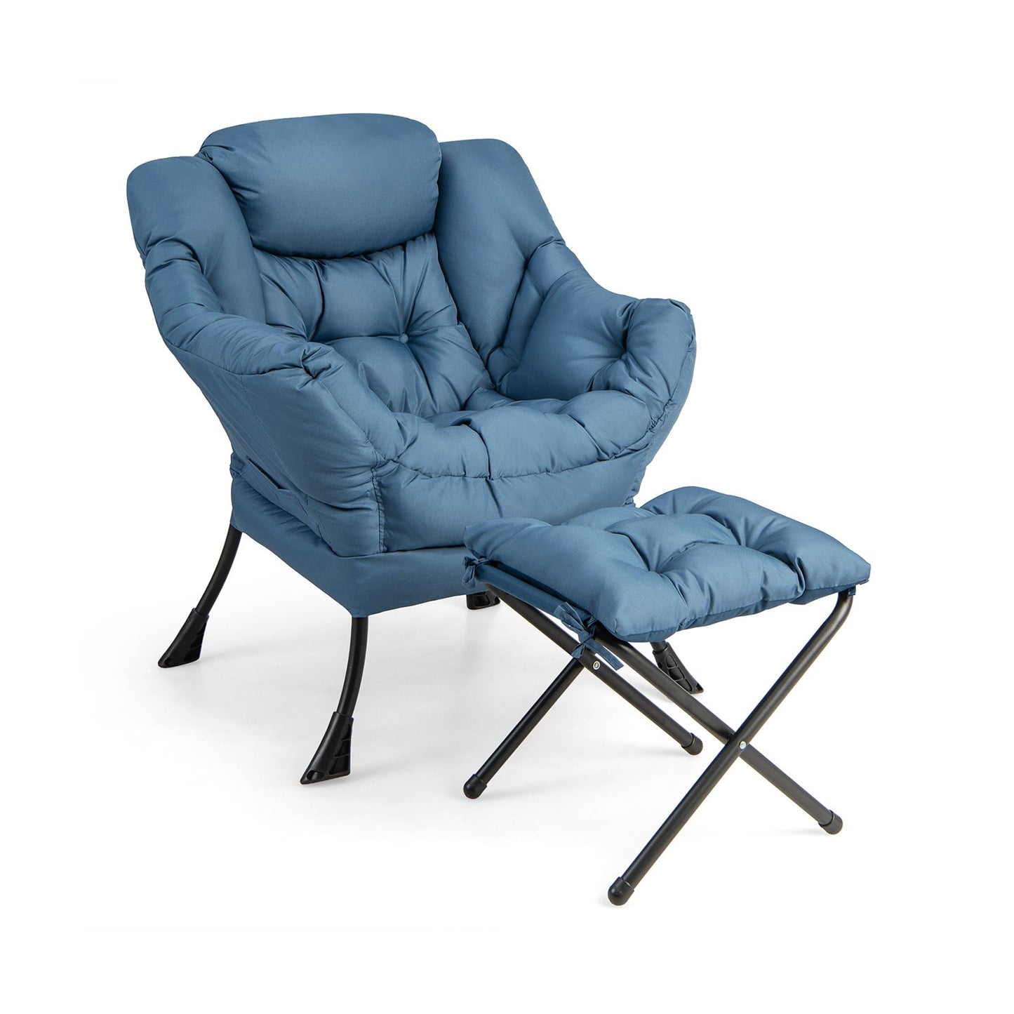 Modern Accent Sofa Chair with Folding Footrest and Side Pocket-Beige