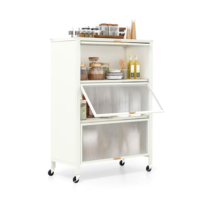 4-Tier Kitchen Bakers Rack with Flip Doors-White