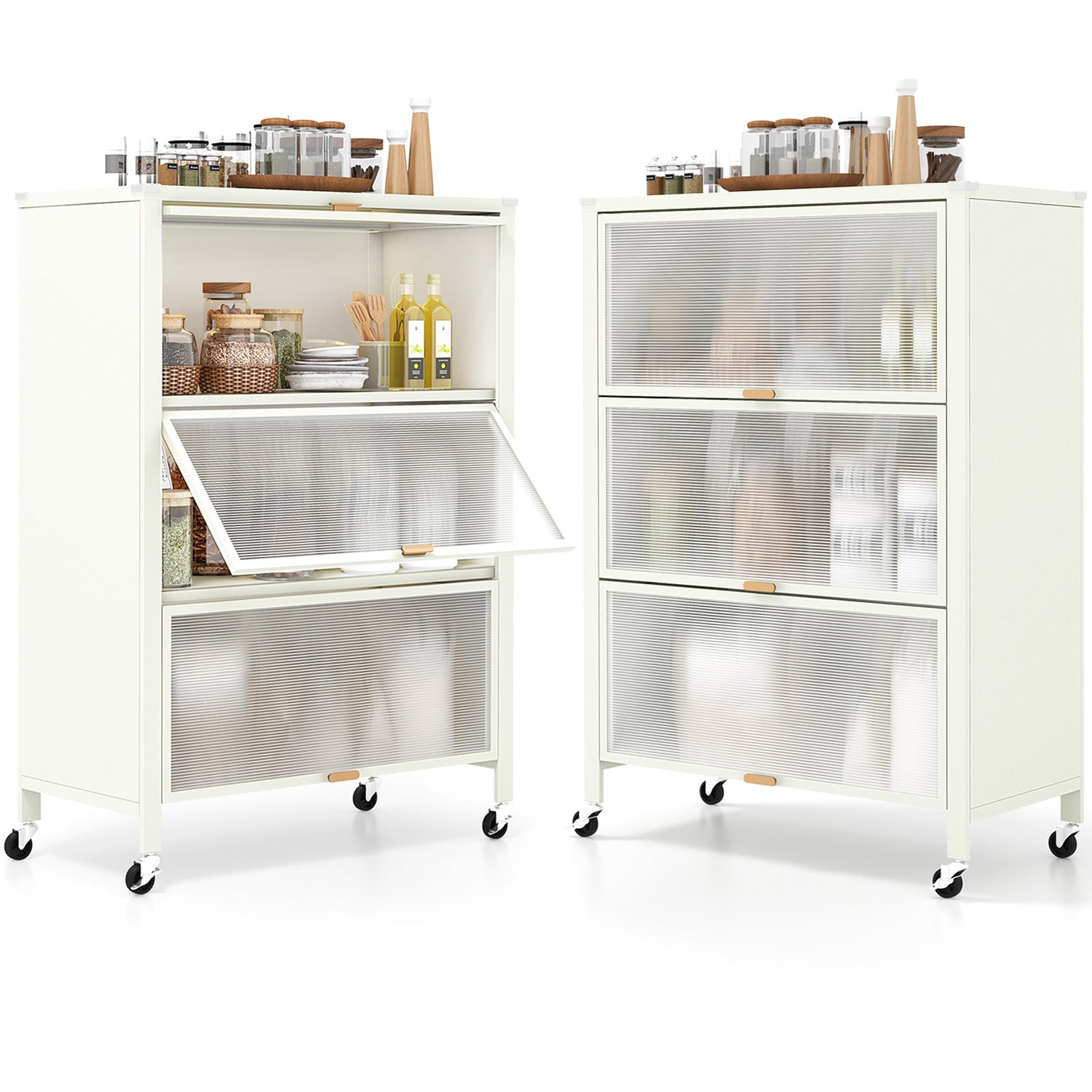 4-Tier Kitchen Bakers Rack with Flip Doors-White