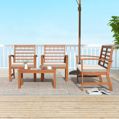 4 Pieces Outdoor Furniture Set with Stable Acacia Wood Frame-Beige
