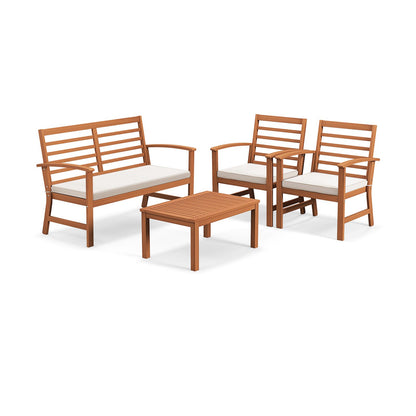 4 Pieces Outdoor Furniture Set with Stable Acacia Wood Frame-Beige