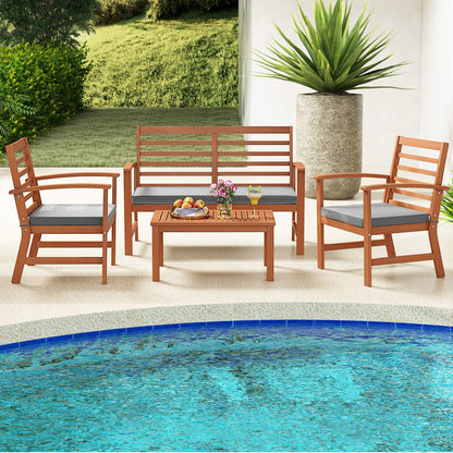 4 Pieces Outdoor Furniture Set with Stable Acacia Wood Frame-Beige
