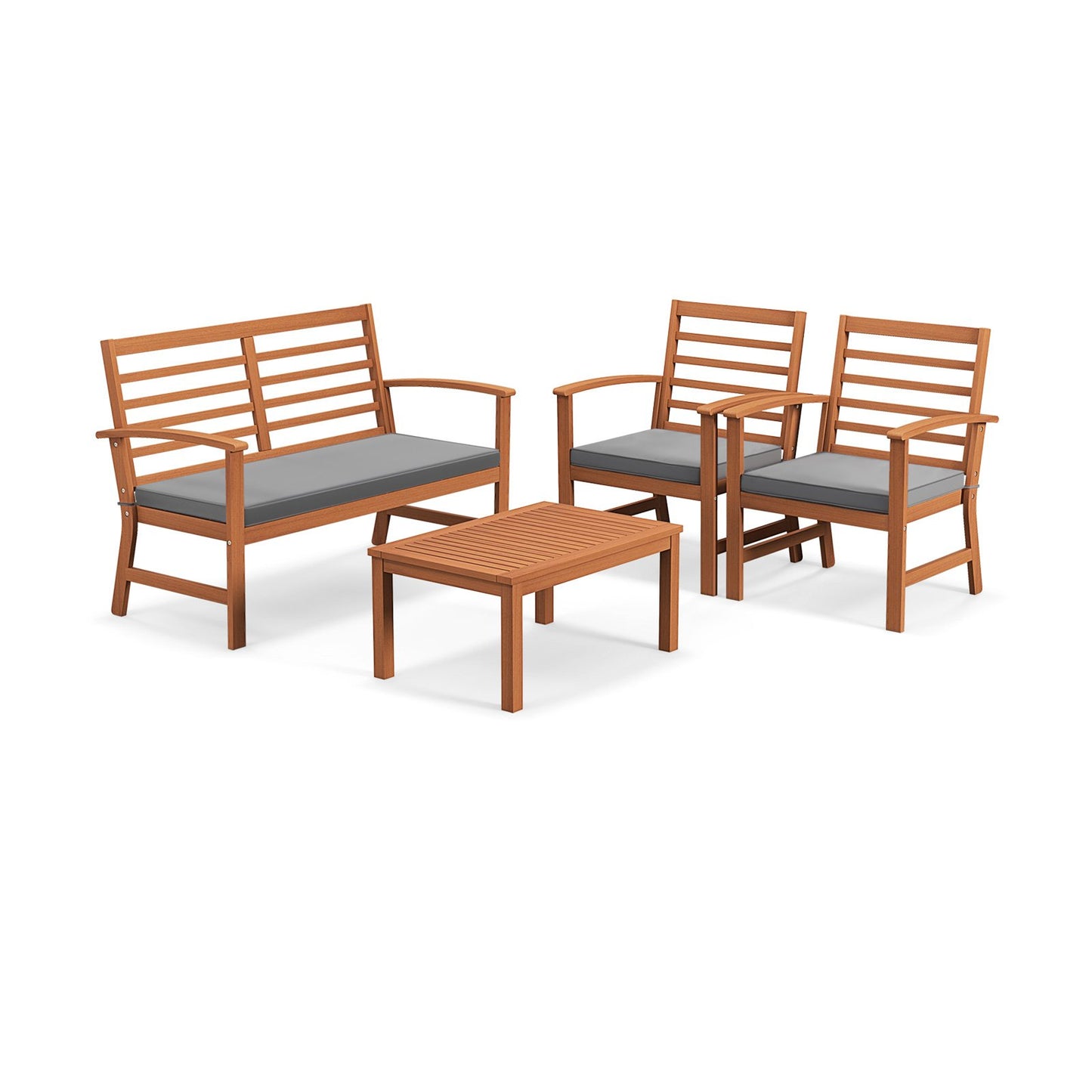 4 Pieces Outdoor Furniture Set with Stable Acacia Wood Frame-Beige