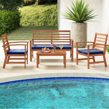 4 Pieces Outdoor Furniture Set with Stable Acacia Wood Frame-Beige