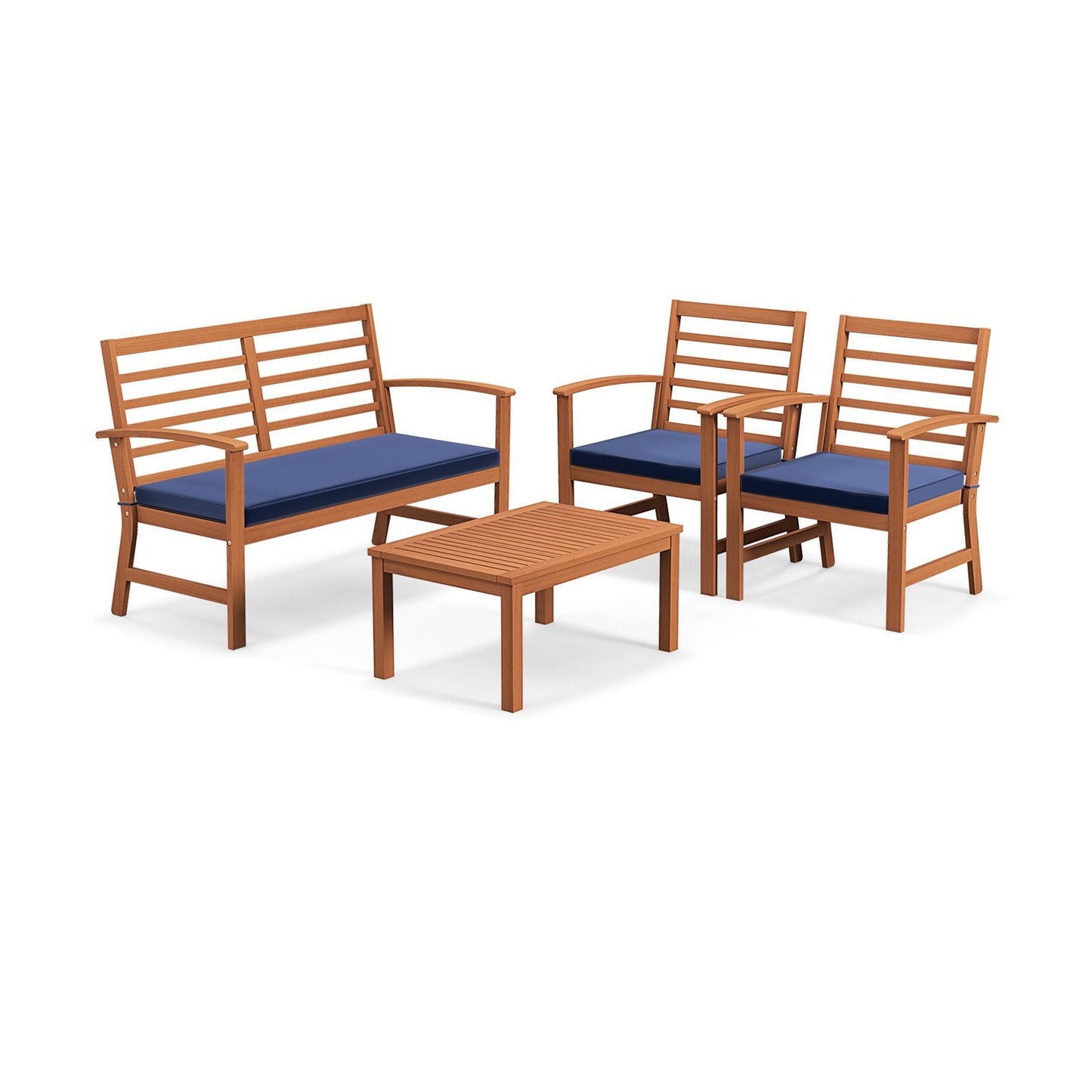 4 Pieces Outdoor Furniture Set with Stable Acacia Wood Frame-Beige