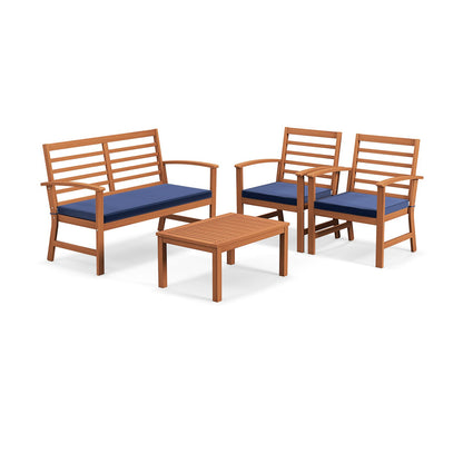 4 Pieces Outdoor Furniture Set with Stable Acacia Wood Frame-Beige