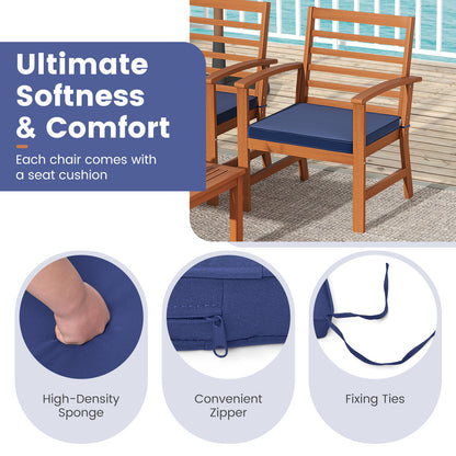 4 Pieces Outdoor Furniture Set with Stable Acacia Wood Frame-Navy
