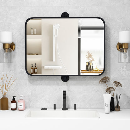30 x 22 Inch Black Metal Framed Pivot Rectangle Wall-Mounted Mirror