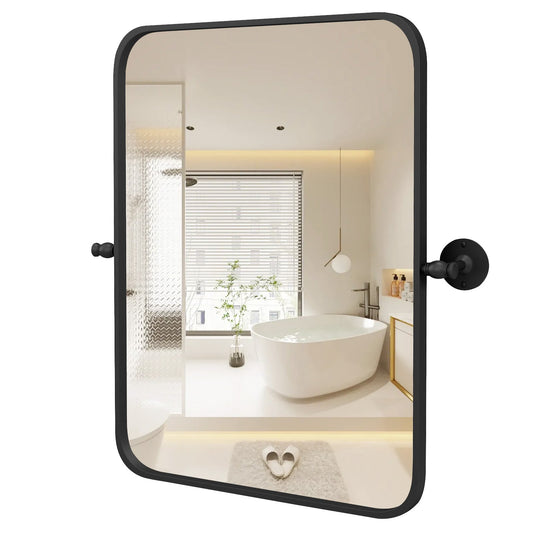 30 x 22 Inch Black Metal Framed Pivot Rectangle Wall-Mounted Mirror