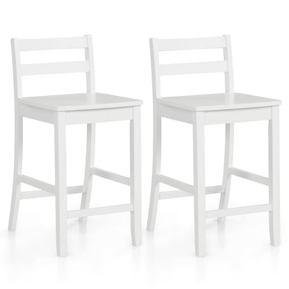 Wooden Bar Stools Set of 2 with Ergonomic Backrest and Footrest-Black