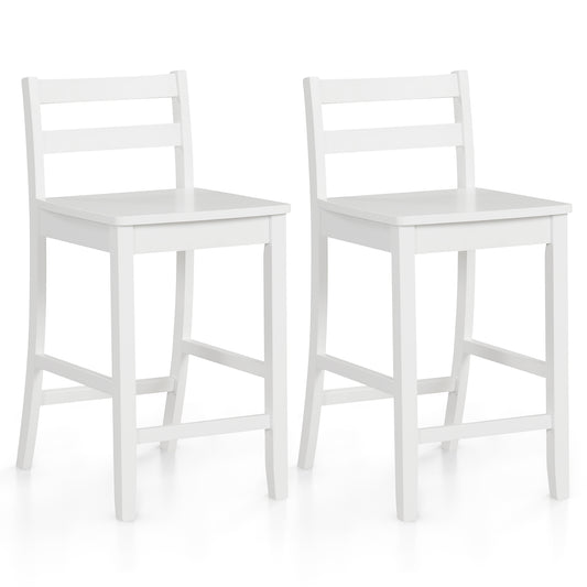 Wooden Bar Stools Set of 2 with Ergonomic Backrest and Footrest-White