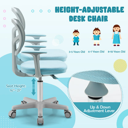 Adjustable Desk Chair with Auto Brake Casters for Kids-Blue