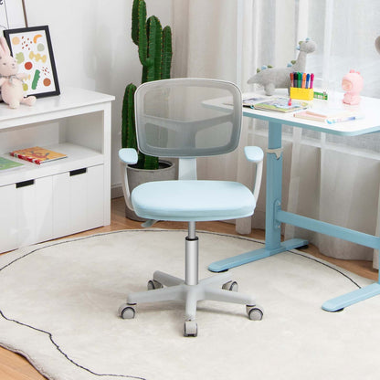 Adjustable Desk Chair with Auto Brake Casters for Kids-Blue