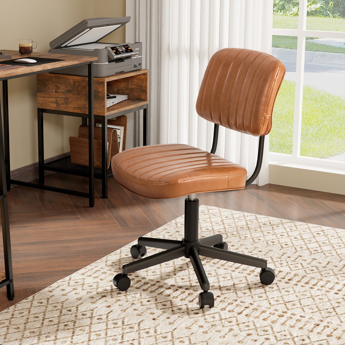 PU Leather Adjustable Office Chair Swivel Task Chair with Backrest-Orange