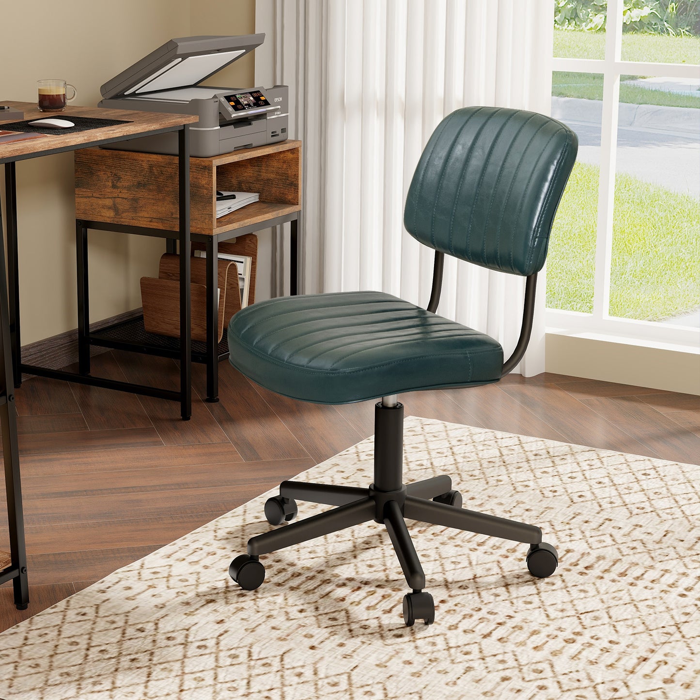 PU Leather Adjustable Office Chair  Swivel Task Chair with Backrest-Green