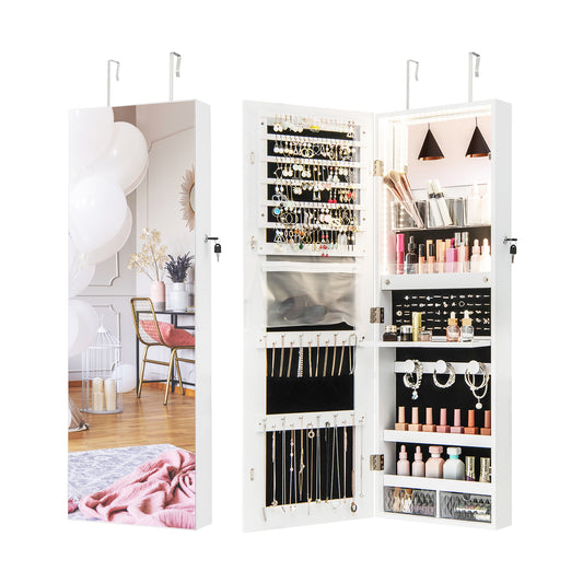 Wall Mounted Jewelry Cabinet with Full-Length Mirror-White