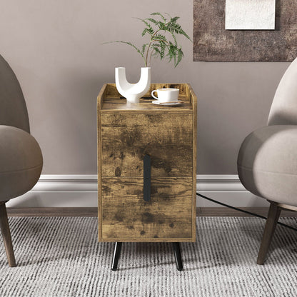 Nightstand Side Tables with 2 Drawers and 2 USB Ports-Rustic Brown