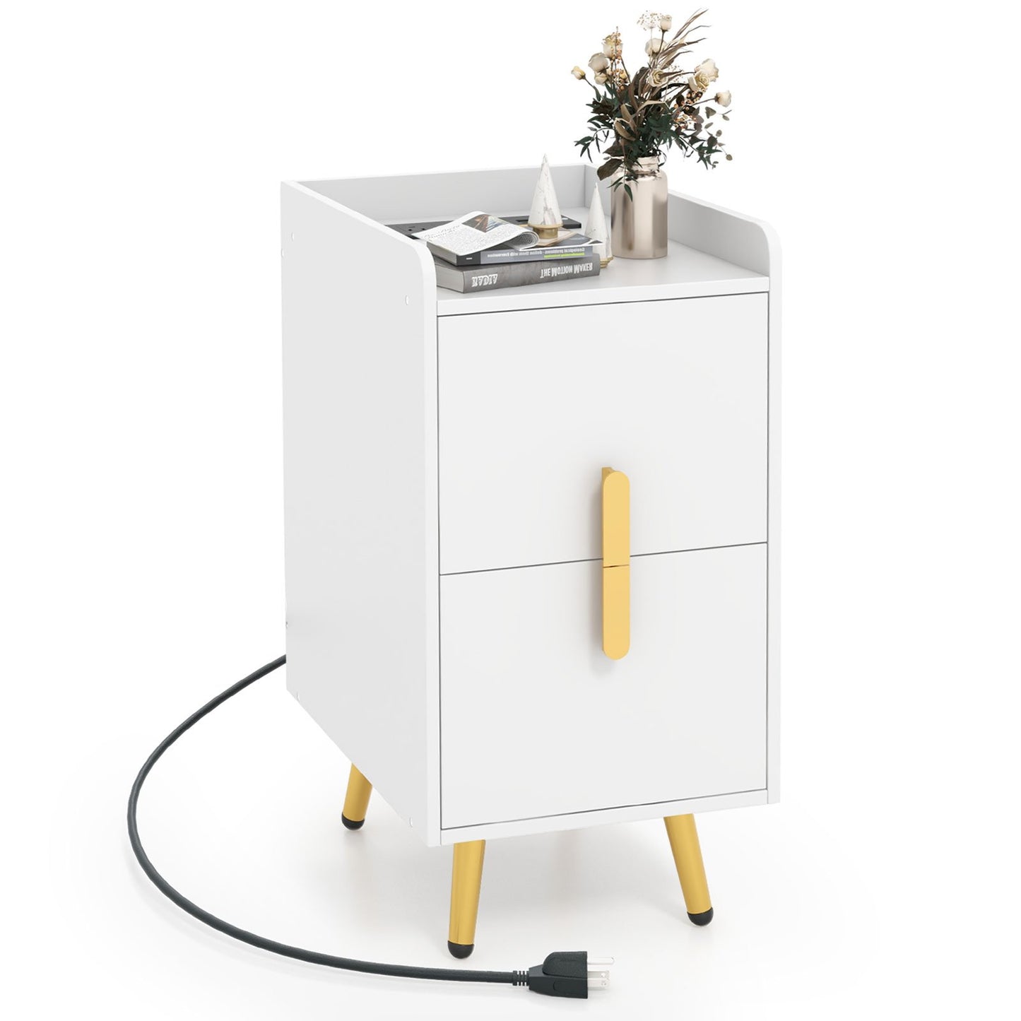 Nightstand Side Tables with 2 Drawers and 2 USB Ports-Black