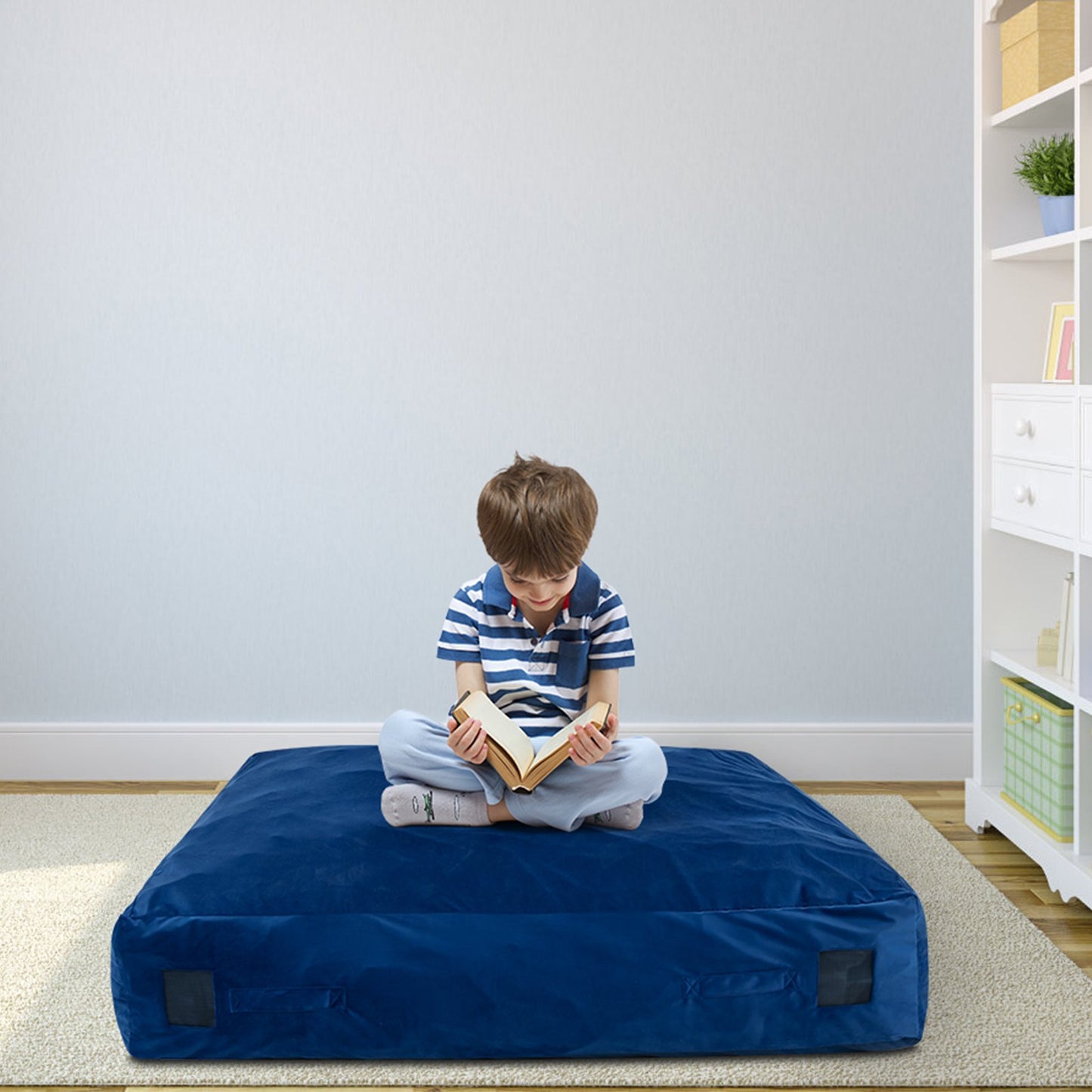 57 x 57 Inch Crash Pad Sensory Mat with Foam Blocks and Washable Velvet Cover-Blue