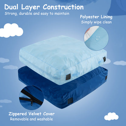 57 x 57 Inch Crash Pad Sensory Mat with Foam Blocks and Washable Velvet Cover-Blue