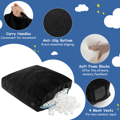 57 x 57 Inch Crash Pad Sensory Mat with Foam Blocks and Washable Velvet Cover-Black