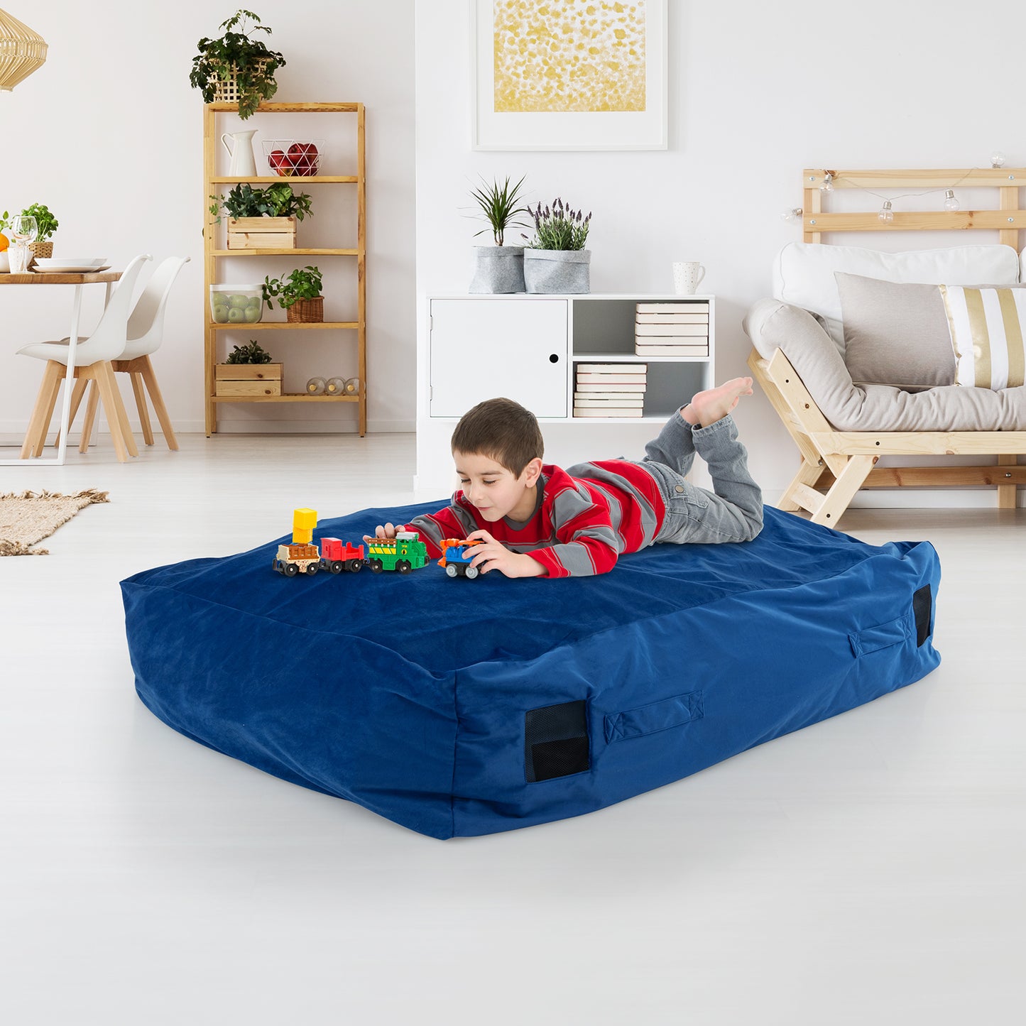 47 x 35.5 Inch Crash Pad Sensory Mat with Foam Blocks and Washable Cover-Blue